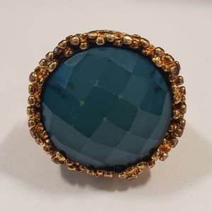 Goldtone and Teal Statement Ring
